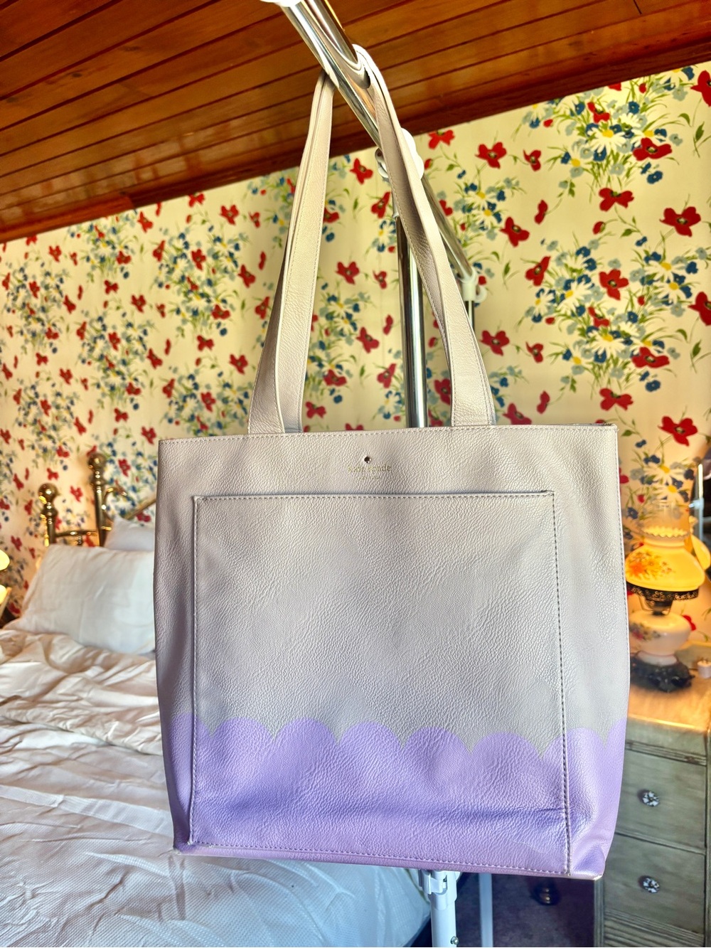 kate spade lita street andrea scallop tote gray lilac purple preppy work bag y2k